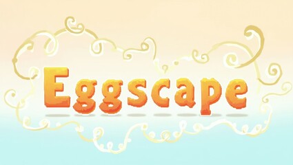 Wall Mural - Whimsical Eggscape Game Title Design Orange Pixel Art Font with Pastel Background and Swirls