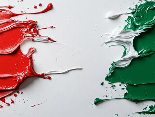 Wall Mural - A red white and green paint splattered on a white surface