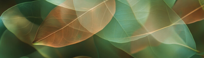 Fototapete - Blurred close-up of leaves capturing intricate veins and soft tones for a bright background