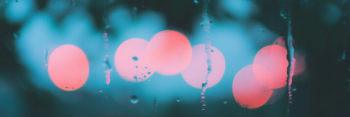 Fototapete - Nature's colors blurred through rain on glass, with bokeh effects creating a vibrant backdrop