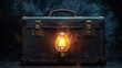© mlangsen - Vintage suitcase, glowing bulb, smoky background, idea concept