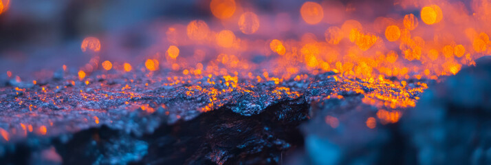Fototapete - Blurred tree bark texture with vibrant bokeh highlights on moss in a soft background