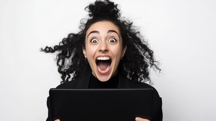 Wall Mural - Modern image of a smiling patient filling out forms on a tablet