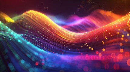 Abstract colorful particle streams flowing, swirling and glowing against a black background, creating a vibrant and dynamic visual
