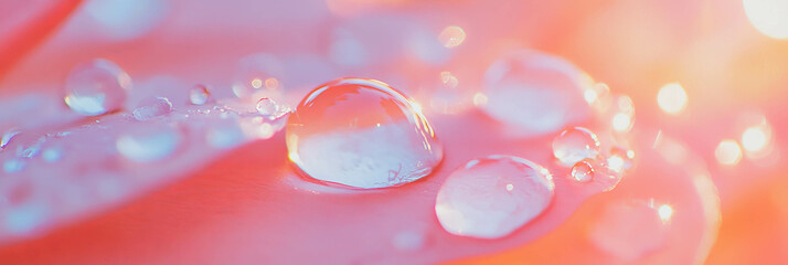 Fototapete - Droplets on flower petal with soft reflections and bright background for decorative use