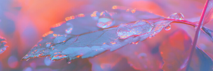 Fototapete - Droplets reflect surrounding foliage on a textured leaf under bright conditions