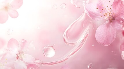 Aufkleber - Delicate pink flowers in soft focus with blurred pastel background and shimmering water droplets creating a serene romantic and ethereal atmosphere