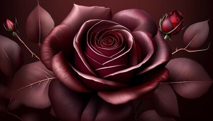 Wall Mural - beautiful realistic maroon rose closeup view art graphic wallpaper background