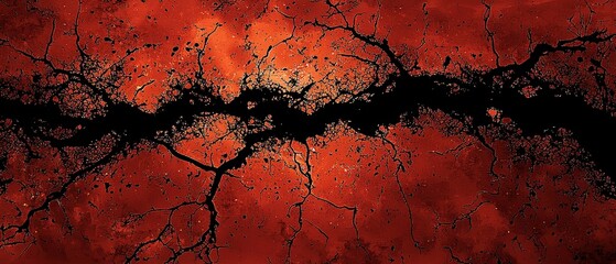 Wall Mural - dynamic digital artwork with fiery red background and striking black fracture effects for stunning v