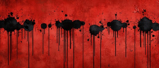 Wall Mural - striking digital artwork with deep crimson background and black paint splatter texture for creative 