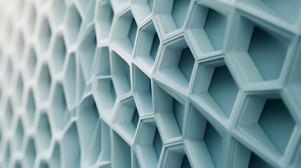 Abstract architectural pattern of interconnected light blue hexagonal shapes creating a grid-like structure