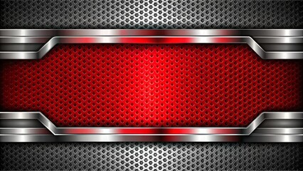 abstract metallic red shiny color black frame with silver metal layout modern tech design vector template background
