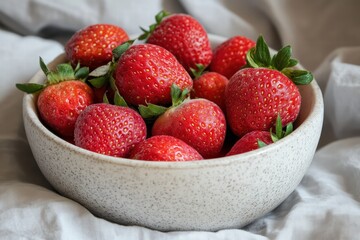 Wall Mural - Fresh Red Strawberries in a Rustic Bowl on a Soft Background