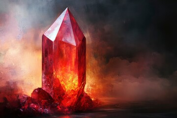 Wall Mural - a large red crystal with a blank background in a fantasy style