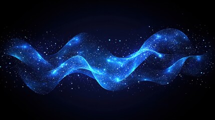 Wall Mural - Abstract Blue Wave of Light with Shimmering Stars and Bokeh Effect on a Dark Background
