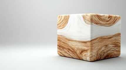 Wall Mural - Stylized Wooden Cube with Abstract Texture on a Minimalist Background in Soft Neutral Colors