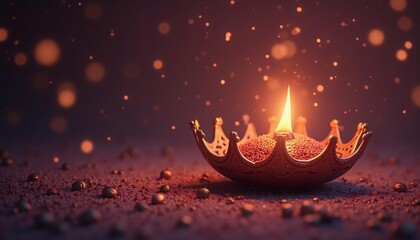 Wall Mural - illuminated crown shaped candle holder with golden sparkles festive diwali or ramadan decor