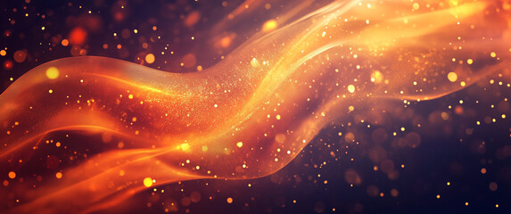 Wall Mural - radiant orange light waves with sparkling particles on a dark background