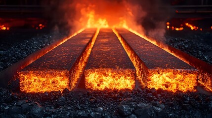 Poster - Molten Metal Flowing in Industrial Furnace with Bright Flames