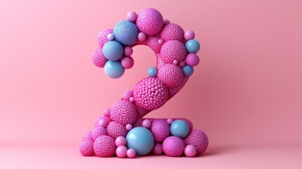 Poster - Pink Number Two Displayed with Spherical Ornaments and Soft Pastel Tones, a Playful Composition for Children's Art Projects
