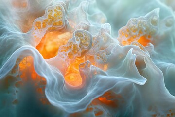 Wall Mural - abstract image depicting a swirling, ethereal landscape with glowing orange and cool-toned blue hues