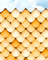 Decorative wall with scallop pattern under blue sky with clouds. For architecture design, construction background, or exterior rendering purposes