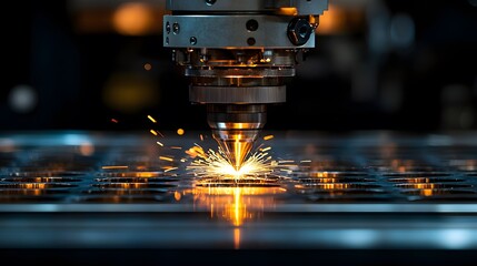 Fototapete - Precision Laser Cutting Process in Modern Industrial Setting