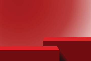 Wall Mural - red step podium with light shining down, blank red product studio background, stage, podium for pres