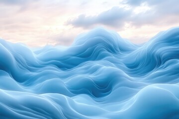 Wall Mural - abstract landscape of flowing, light blue waves under a soft, cloudy sky.