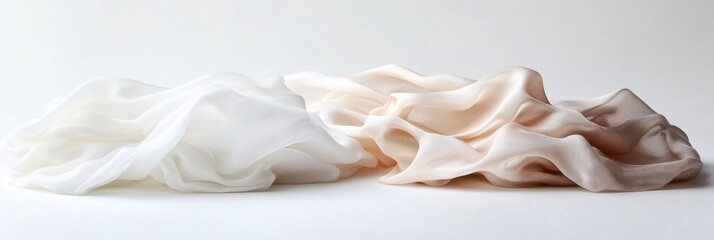 Poster - Elegant flowing silk fabrics draped softly on a neutral background with delicate lighting for minimalistic design. Generative AI