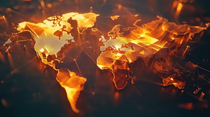 Wall Mural - Creative glowing polygonal world map. AI and innovation concept. 3D Rendering