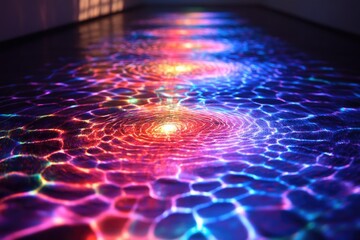 Wall Mural - vibrant, swirling neon lights reflected on water, creating mesmerizing patterns and colors.