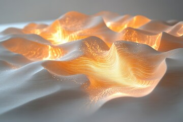 Wall Mural - glowing lines illuminate undulating, textured surface, creating abstract landscape.