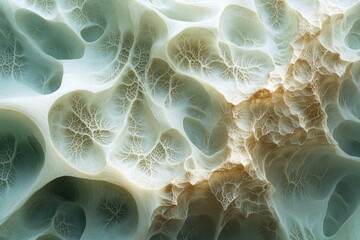 Wall Mural - abstract image depicting a complex, porous structure resembling bone or a cave system with intricate