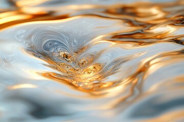 Wall Mural - abstract swirling vortex of gold and grey, resembling liquid metal or water, with a mesmerizing text
