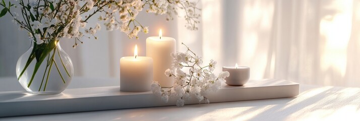 Poster - Elegant festive dining arrangement with candles and flowers at a beautifully set table for a special gathering. Generative AI