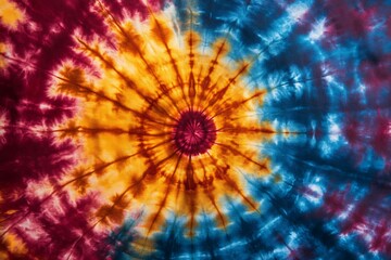 Wall Mural - Vibrant tie-dye pattern featuring swirling colors of yellow, orange, blue, and red