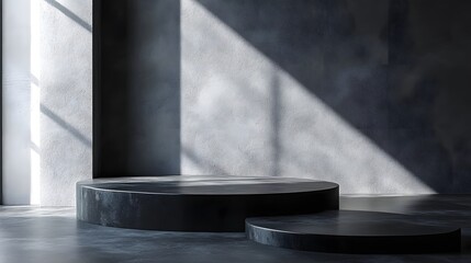 Aufkleber - A minimalist modern architectural backdrop featuring clean lines geometric shapes and dramatic shadows  The simple yet striking design creates a sleek and elegant setting perfect for product displays