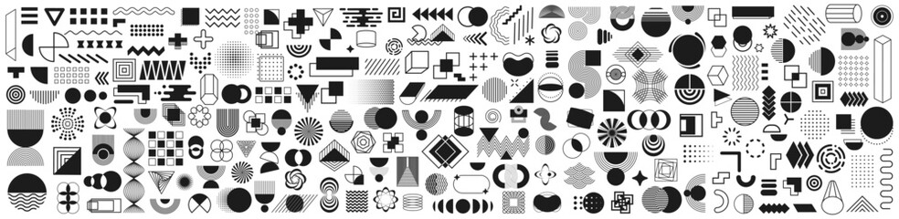 Wall Mural - geometric shapes set. trendy minimal halftone geometric shapes collection. memphis design retro elem