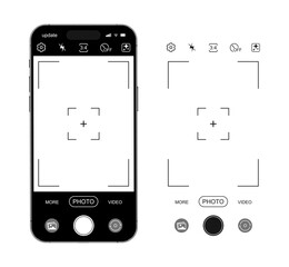 smartphone photo camera interface mockup with photo button, grid, focus and function icons