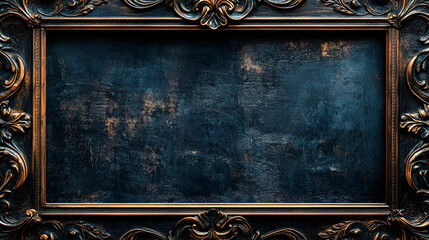 Poster - An ornately framed dark vintage background featuring dramatic moody lighting weathered textures and intricate baroque style scrollwork and embellishments  This dramatic