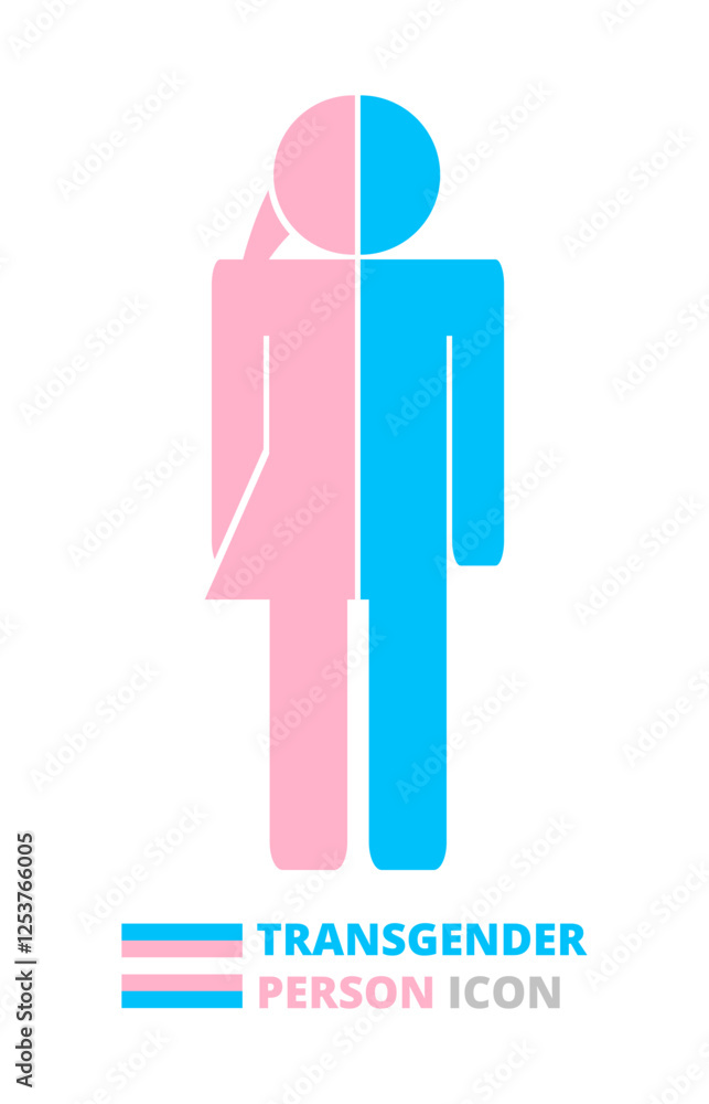Trans Woman Icon Vector transgender icon, silhouette of half blue man and half pink ...