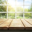 © Kasorn - Bleached wooden table top on blurred summer window background
