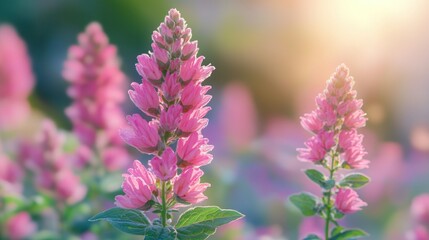 Wall Mural - Pink flowers sunset garden field bloom nature