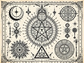  Mystical Celestial Symbols and Occult Geometry Design