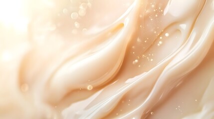 Fototapete - Ethereal and luminous fluid texture in soft champagne hues exuding a sense of elegance luxury and calming serenity  The flowing shimmering and glittering pattern creates a dreamlike transcendent