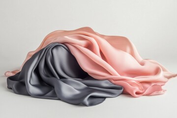 Poster - Silk fabrics draped elegantly on a neutral background with soft lighting and a blank space for creative text placement. Generative AI