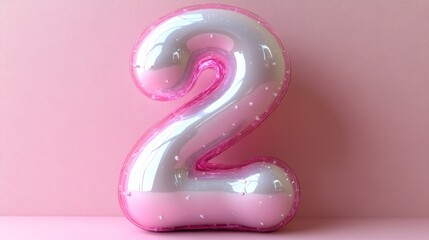 Poster - Pink and Silver Number Two Balloon Displayed on a Matching Pink Background, Perfect for Birthdays, Anniversaries, or Celebratory Decorations, Adds a Touch of Elegance.