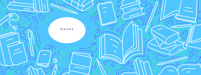 Wall Mural - Books. Art sketch study template. Back to school
