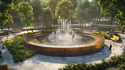 Canvas Print - Serene Park Fountain: A Tranquil Urban Oasis